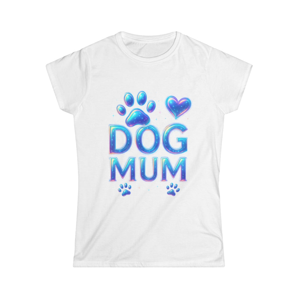Dog Mum T-Shirt — Iridescent Paw & Heart Graphic Tee for Dog Lovers