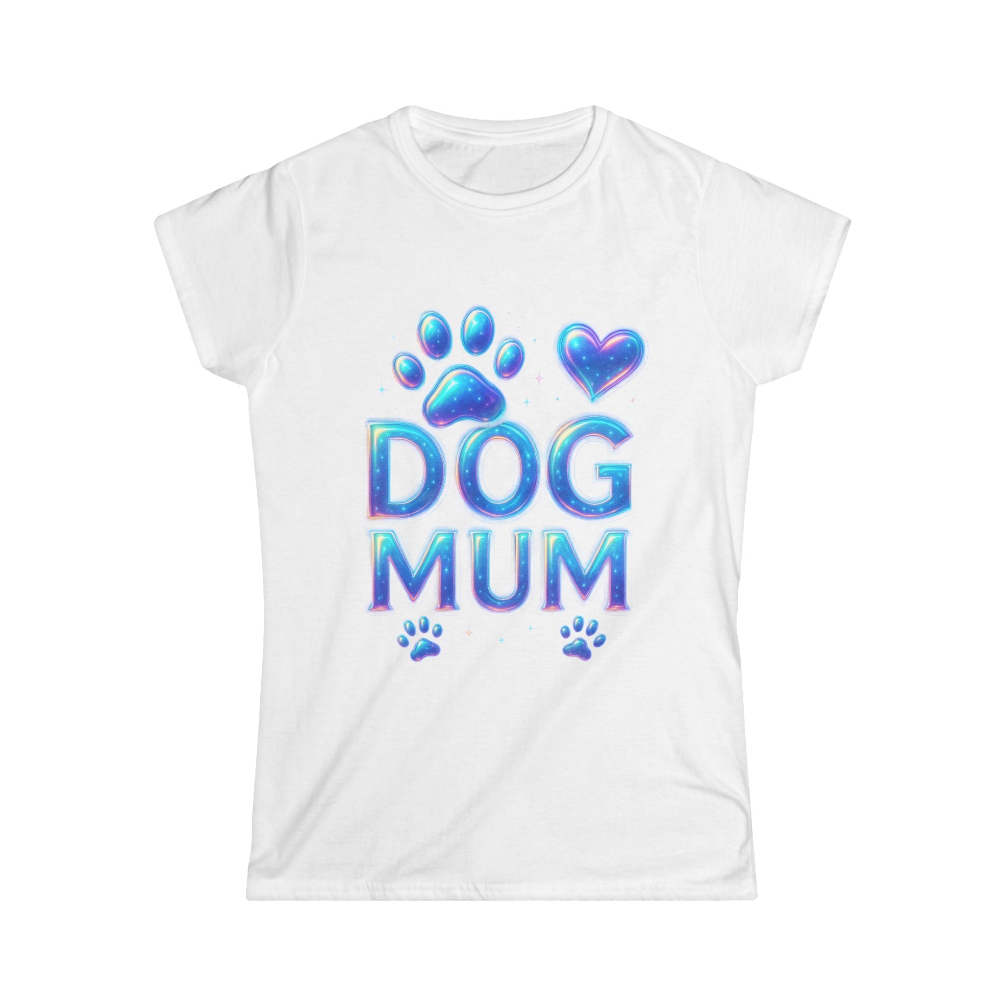 Dog Mum T-Shirt — Iridescent Paw & Heart Graphic Tee for Dog Lovers