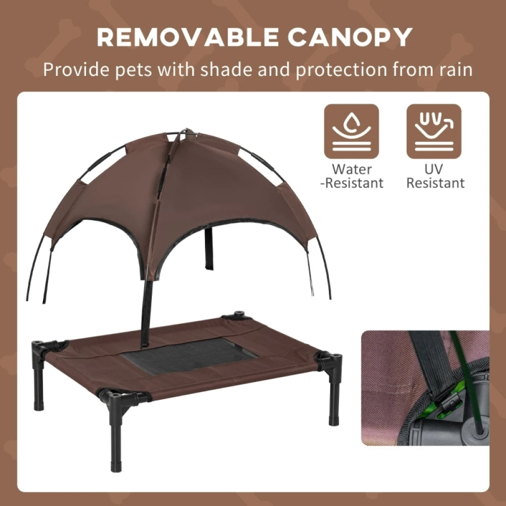 Raised Dog Bed Waterproof Elevated Pet Cot with Breathable Mesh UV Protection Canopy Brown, for Small Dogs, 61 x 46 x 62cm