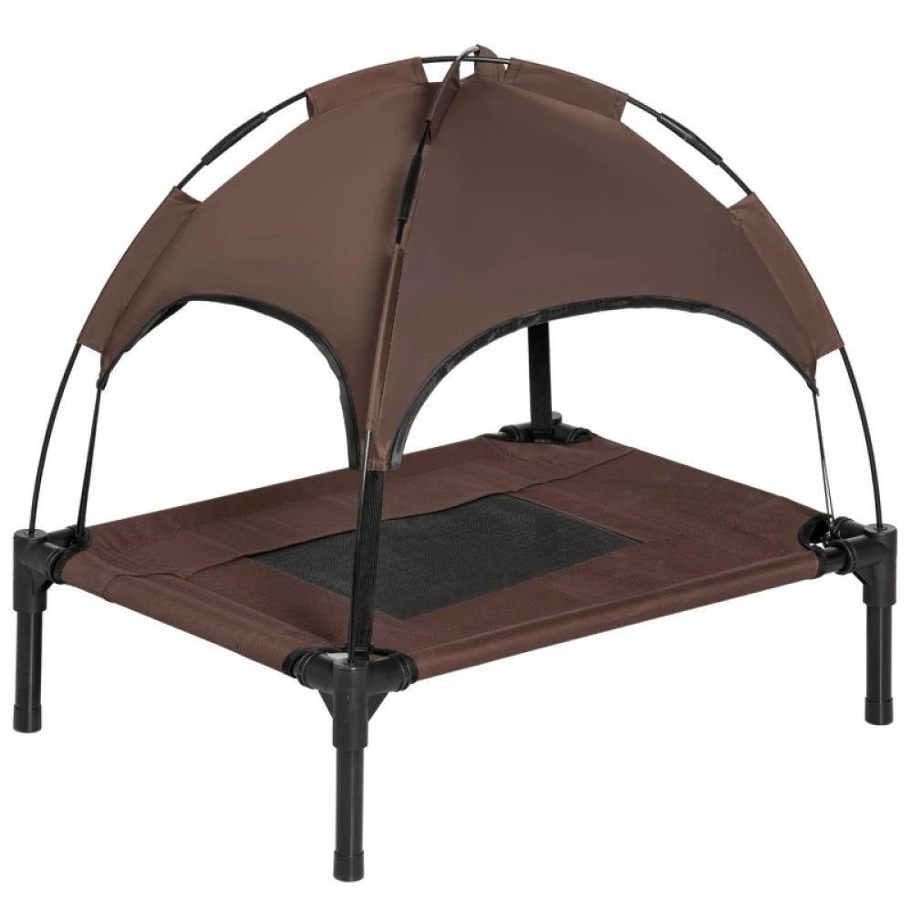 Raised Dog Bed Waterproof Elevated Pet Cot with Breathable Mesh UV Protection Canopy Brown, for Small Dogs, 61 x 46 x 62cm